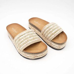 Lyna Mules with Gold Beading - Light Tan